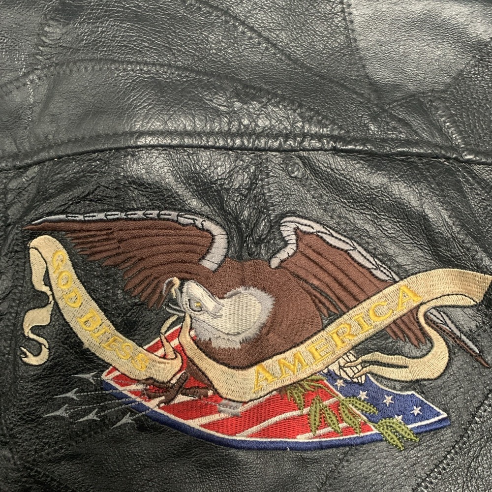 Vintage Diamond Plate Buffalo Leather Moto Jacket Embroidered Asymmetrical Zip M - Picture 3 of 11